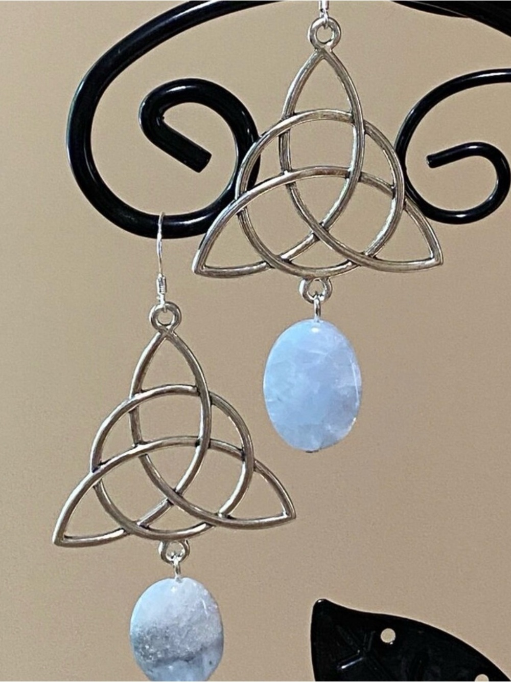 Silver Celtic Knot Drop Earrings with Celestite Stone